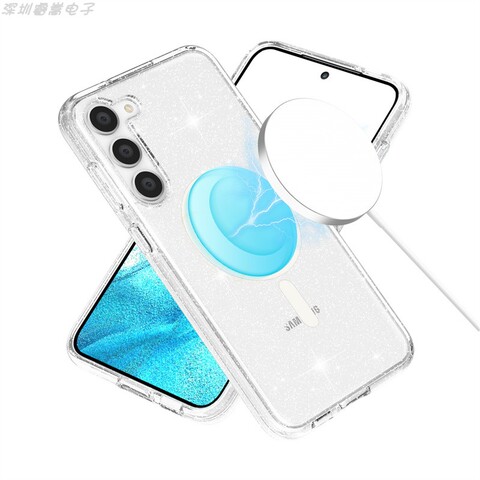 Girls Transparent Clear Shiny Glitter Bling Silicone TPU Magsafe Magnetic S23, S23 Plus, S23 Ultra Samsung Phone Case