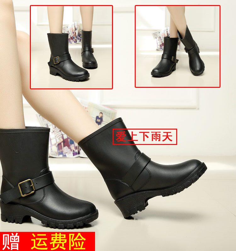 特價春秋女士雨鞋中筒低跟 厚底防滑雨靴女 歐洲時尚牛仔靴熱銷款