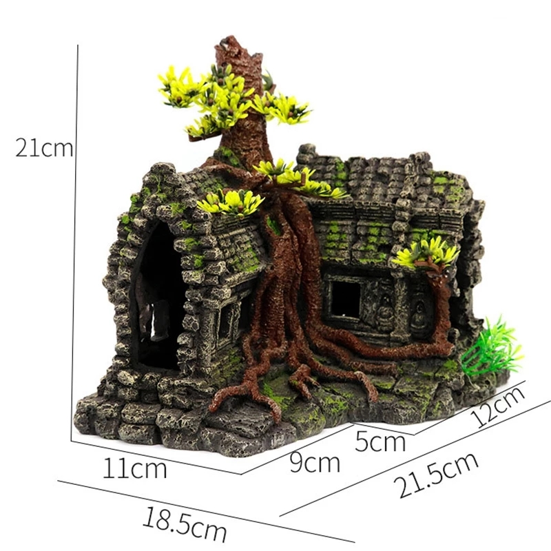 Fish Tank Rockery Landscape Tree House Aquarium Decoration Fake Water Grass Tree House Creative Wooden House Decoration Shelter Hole