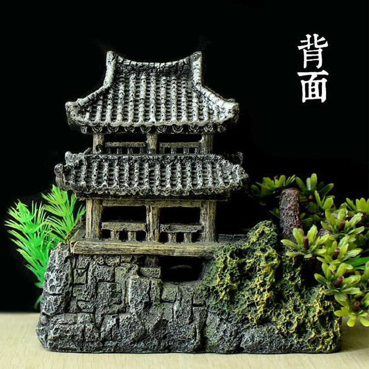 Fish Tank Landscape Rockery Aquarium Decorative Resin House Jiangnan Cottage Water Town Building Yunhe Building Imitating Stone Ornaments