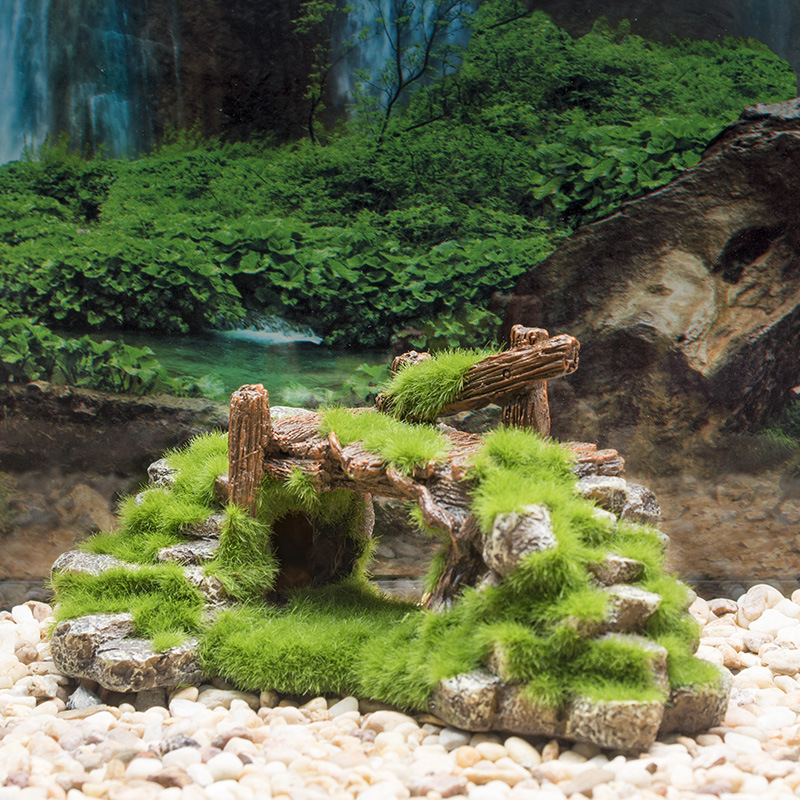 Fish Tank Resin Moss Fluff Bridge Fish Play Cave Decoration Fish Tank Aquarium Decoration Turtle Jar Landscaping Rockery Stone