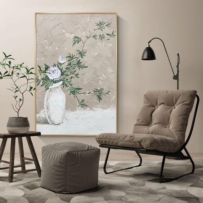 Handmade Painting Silent Style Flower Decorative Painting Large Framed in Living Room Floor Painting Three-Dimensional Advanced Sense Restaurant Hallway Hanging Painting