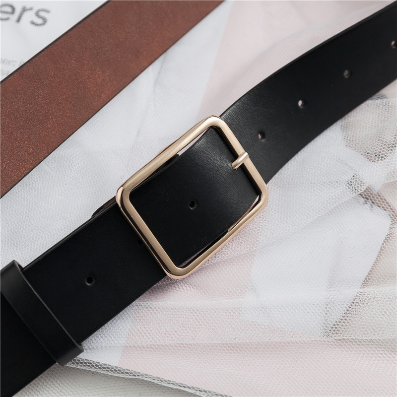 couple Japanese retro square buckle belt girl chic simple black belt Korean version of men's trousers pu belt tide