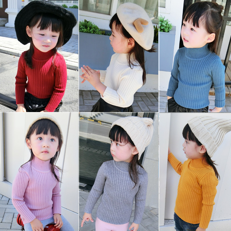 女童裝鼕裝多色高領韓版休閑加厚套頭兒童毛衣女寶寶小孩針織衫潮