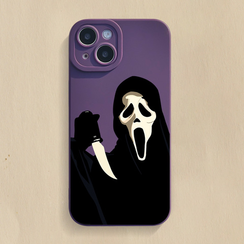Purple — Scream Ghostface Illustration New Matte Silicone TPU 15, 14, 13, 12, 11 iPhone Case