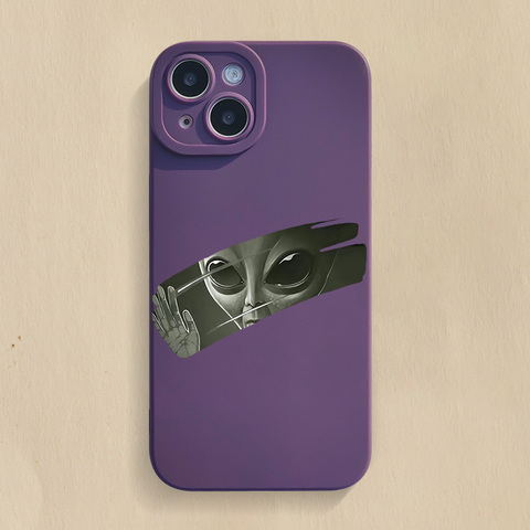 Purple — Alien In Window Illustration New Matte Silicone TPU 15, 14, 13, 12, 11 iPhone Case