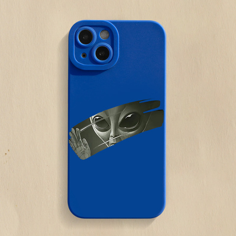 Blue — Alien In Window Illustration New Matte Silicone TPU 15, 14, 13, 12, 11 iPhone Case