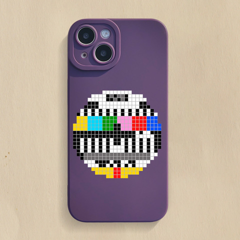 Purple — Retro Vintage Analog TV Signal Illustration Matte Silicone TPU 15, 14, 13, 12, 11 iPhone Case