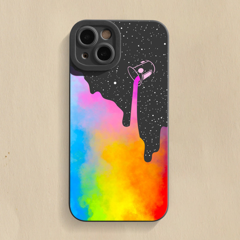 Black — Rainbow Paint Bucket In Sky Illustration New Matte Silicone TPU 15, 14, 13, 12, 11 iPhone Case