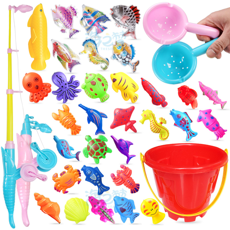 宝宝小孩儿童磁性钓鱼套装戏水塑料益智捞鱼洗澡玩具
