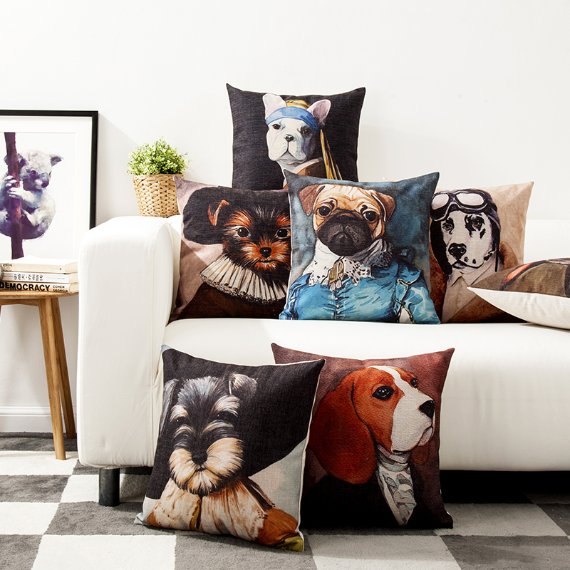 Animal Portrait Still Life Dog Office Pillow Sofa Cushion Pillowcase Artistic Style Personalized Car Original Cotton and Linen Pillow