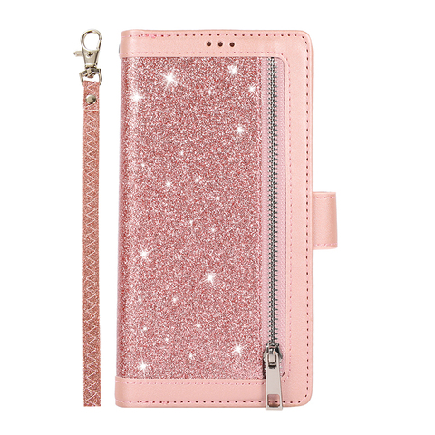 Light pink — Shiny Glitter Bling Girls Wallets Folio Flip Magnetic Synthetic Leather Card Holder Folding Stand S23, S23 Plus