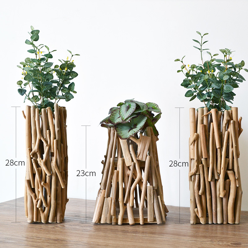 handmade solid wood geometric vase desktop decoration creative decorations living room internet celebrity flower arrangement glass european home