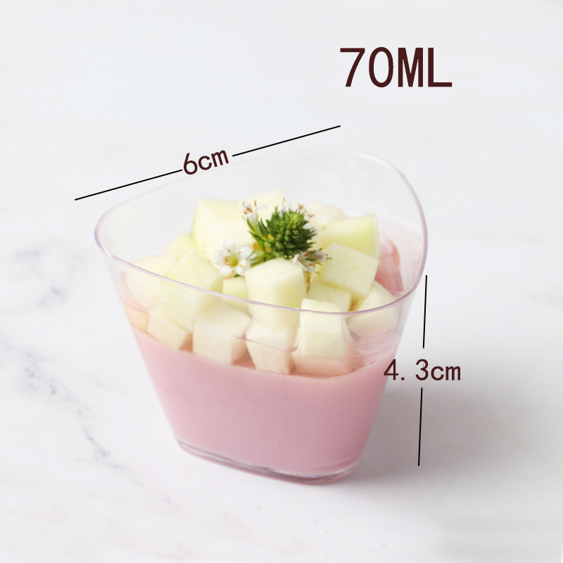 Triangle Mousse Cup Pudding Cup Ice Cream Jelly Yogurt Cup Dessert Cup Hard Plastic Disposable Clear with Cover