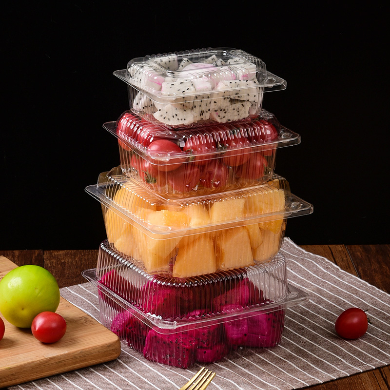 Disposable Non-Hole Fruit Pastry Box Packaging Transparent Plastic Food Roast Duck Strawberry Walnut Sweet Cake Box with Lid