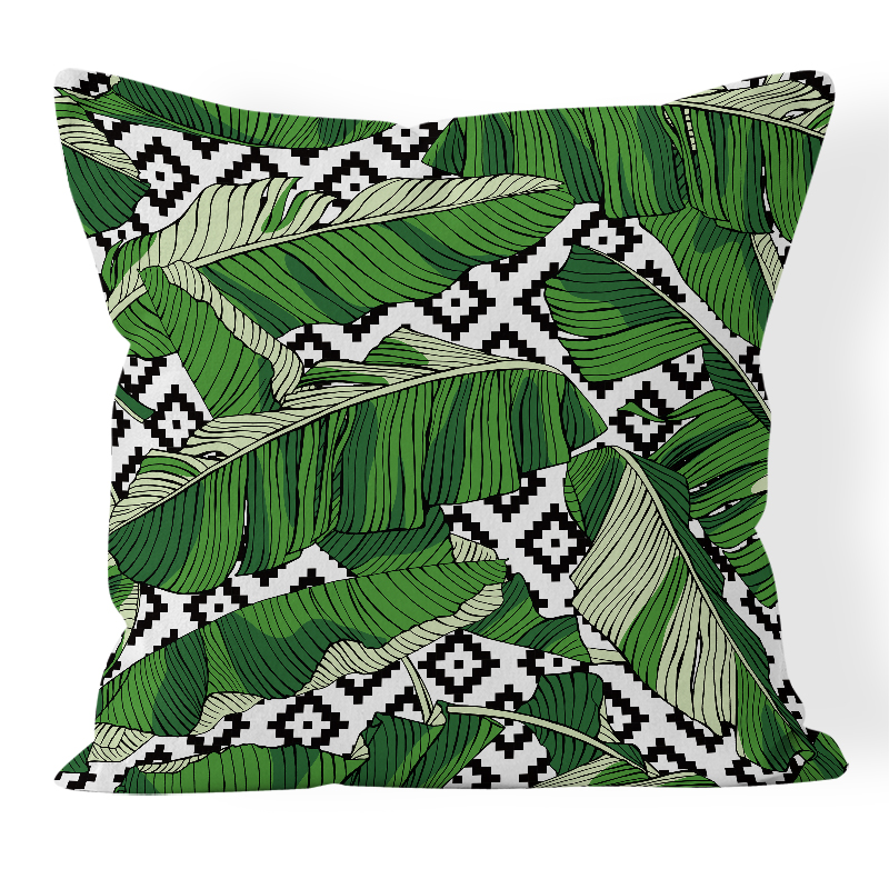 Nordic Light Green Refreshing Plant Geometric Pillow Car and Sofa Bedroom Ornament Pillow Short Plush Printed Cushion