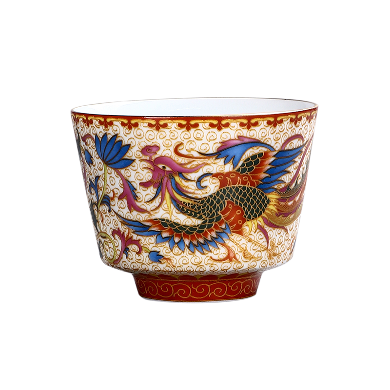 Chinese Retro Enamel Tea Cup Tea Cup Master Cup Single Cup Dragon and Phoenix Couple Cups Tea Ceremony Kung Fu Tea Cup