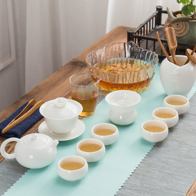 标题优化:德化羊脂玉瓷功夫茶具套装整套白瓷泡茶喝茶盖碗茶壶茶杯家用陶瓷