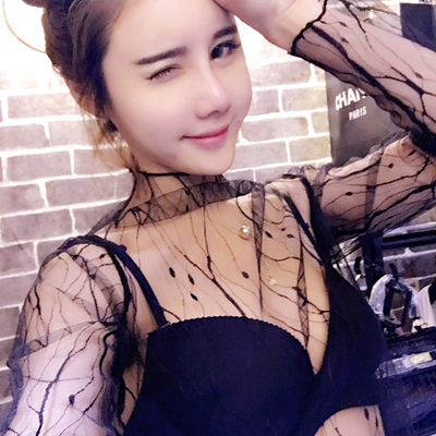 秋冬新款透明网纱打底衫性感蕾丝内搭上衣网格长袖t恤女透明薄纱-淘宝网