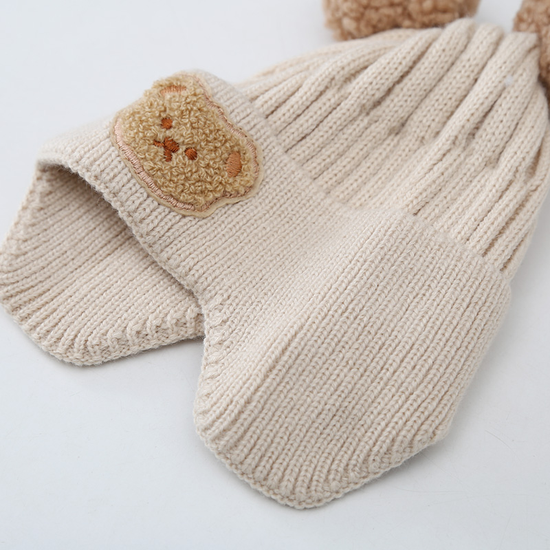 Cute Bear Children Woolen Cap Boys and Girls Autumn and Winter Baby Warm Thickened Baby Knitted Windproof Earflaps Hat