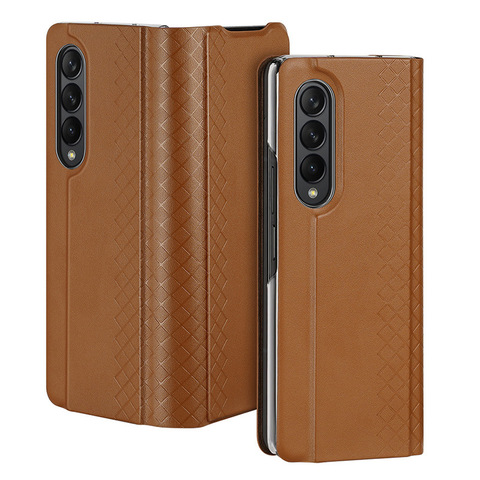Brown — Z Fold4 5G Thin Slim Wallets Folio Flip Card Holder Minimal Synthetic Leather Samsung Phone Case