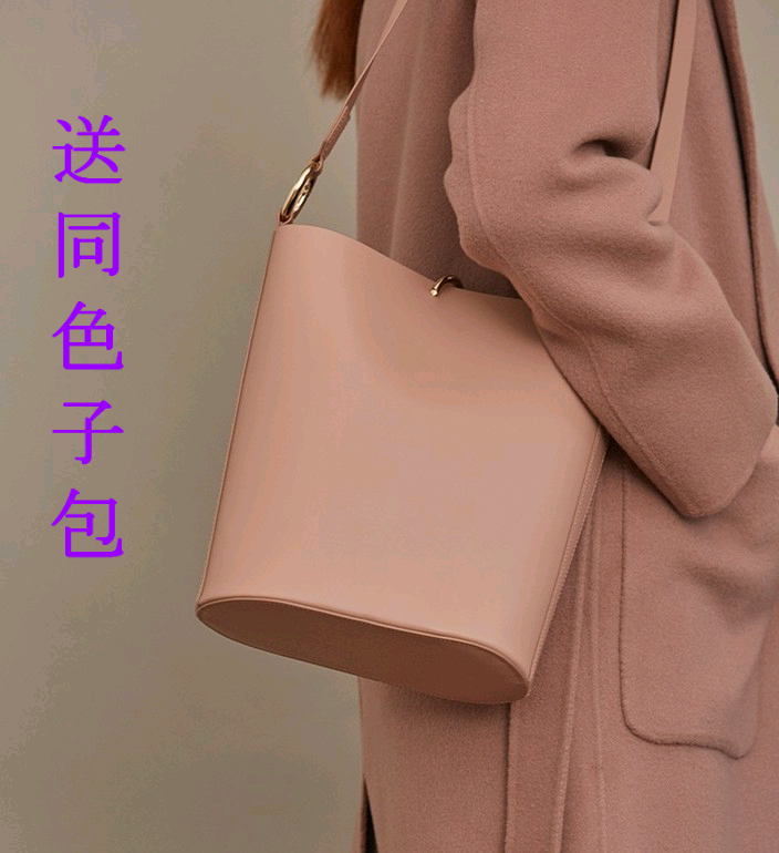 2017韓國小眾設計同款極簡子母單肩水桶包復古百搭女士手提斜挎女