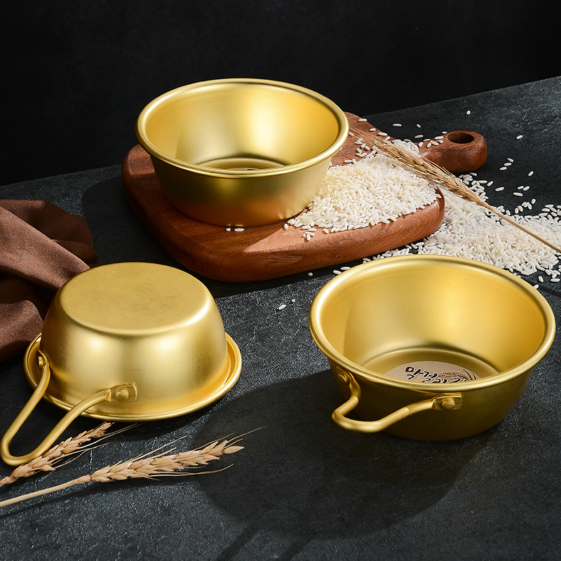 Korean Small Bowl Yellow Aluminum Rice Wine Bowl 304 Stainless Steel Korean Bowl Sauce Dipping Bowl Golden Cuisine Watchband Handle Rice Bowl