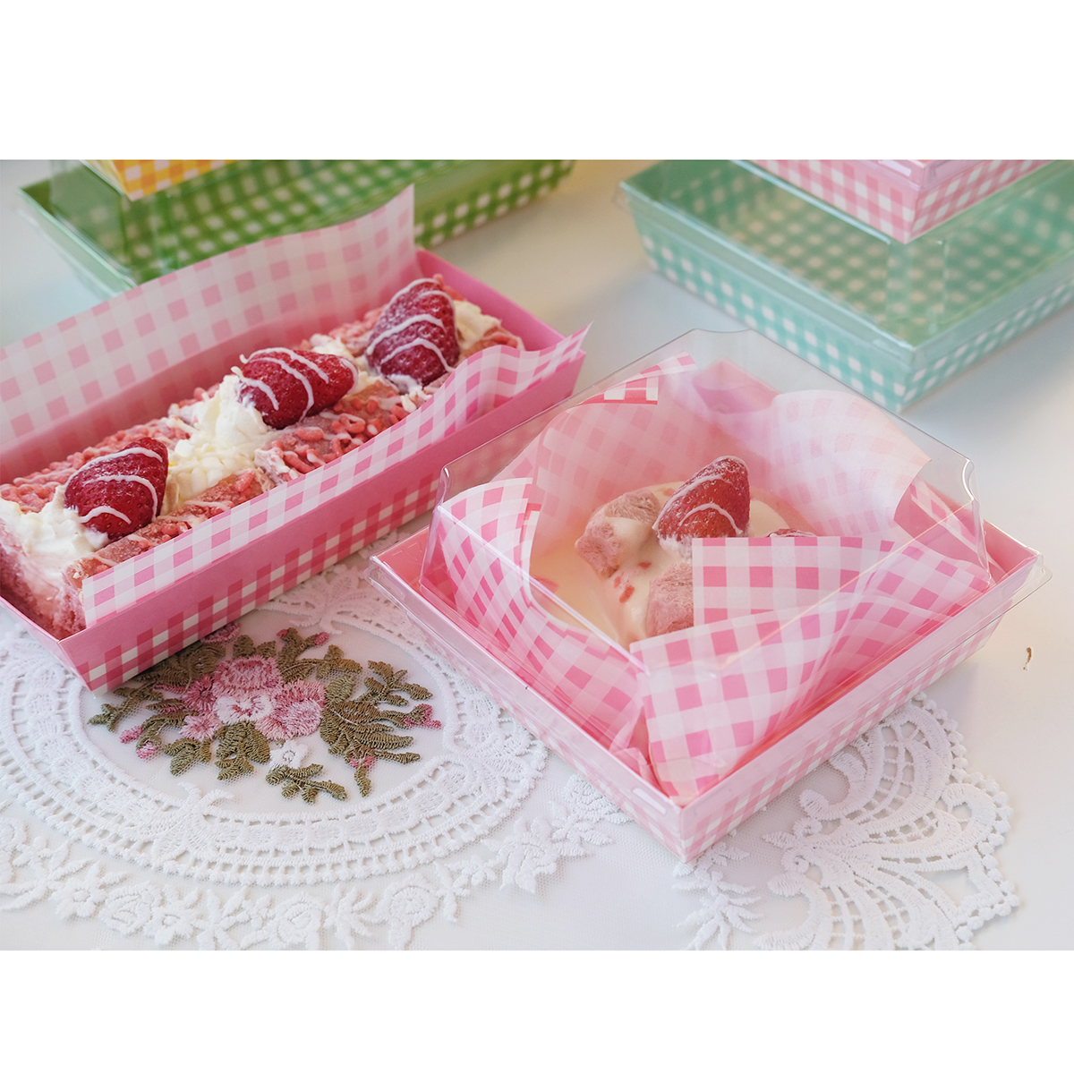 Disposable Plaid Dessert Box Cake Box Baking Box Snack Packaging Foodstuff Box Rectangular 50 Pcs/Piece