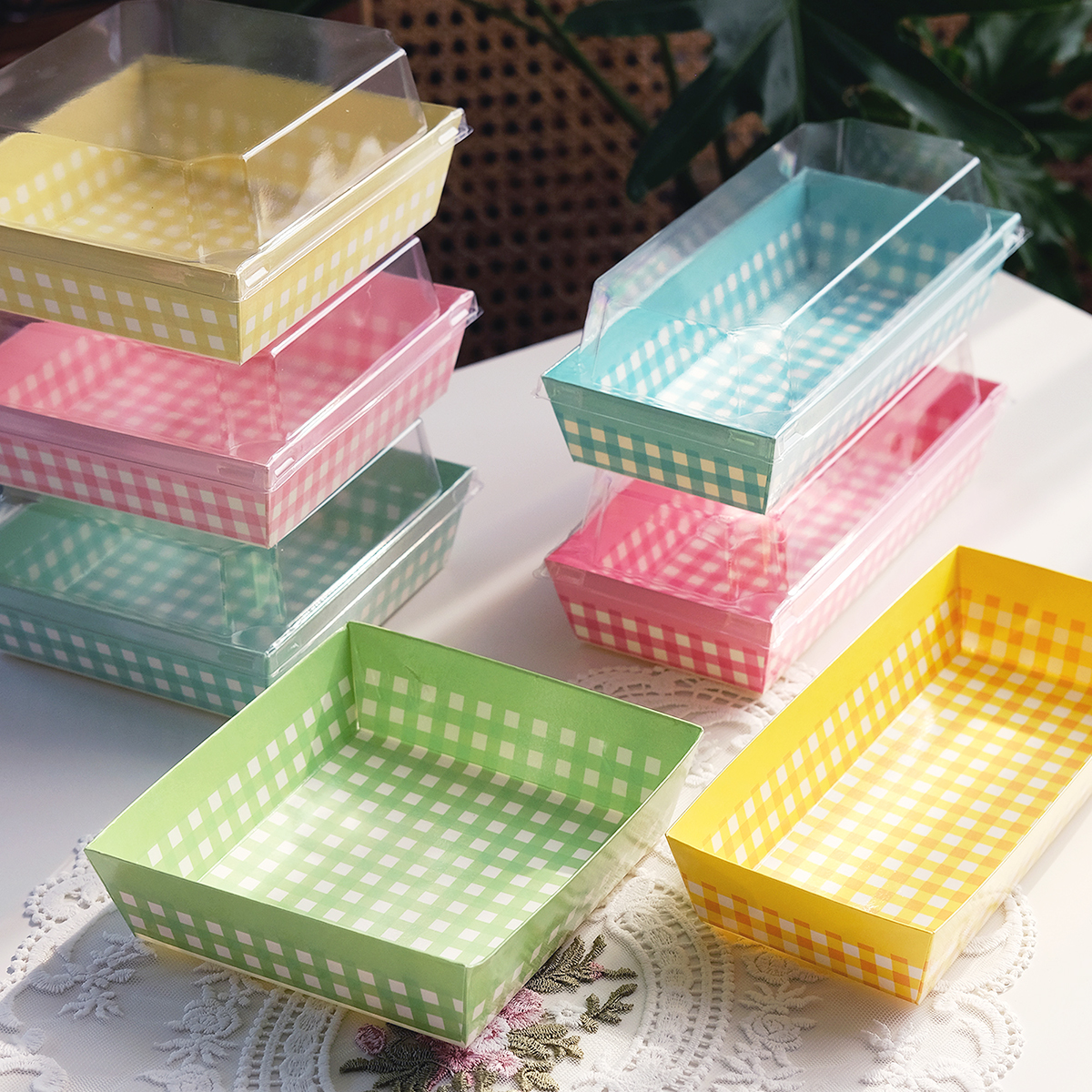 Disposable Plaid Dessert Box Cake Box Baking Box Snack Packaging Foodstuff Box Rectangular 50 Pcs/Piece