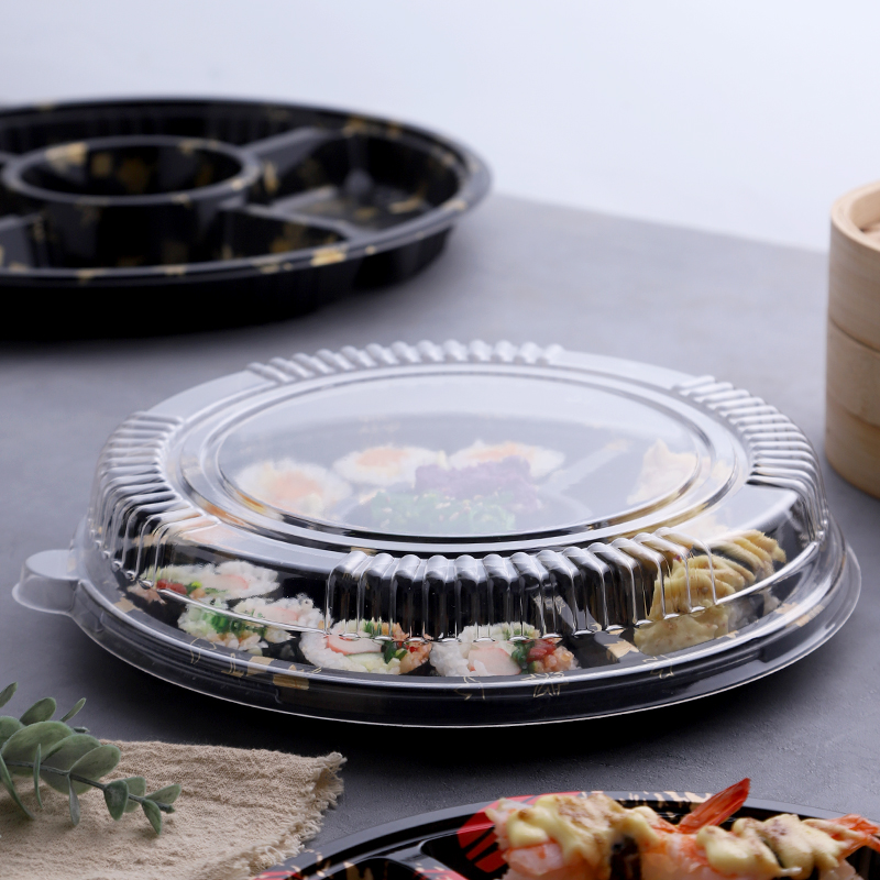 Round Disposable Sushi Box 4-Compartment 5-Compartment Plastic Fruit Platter Japanese Salmon Shrimp Raw Takeaway Free Shipping