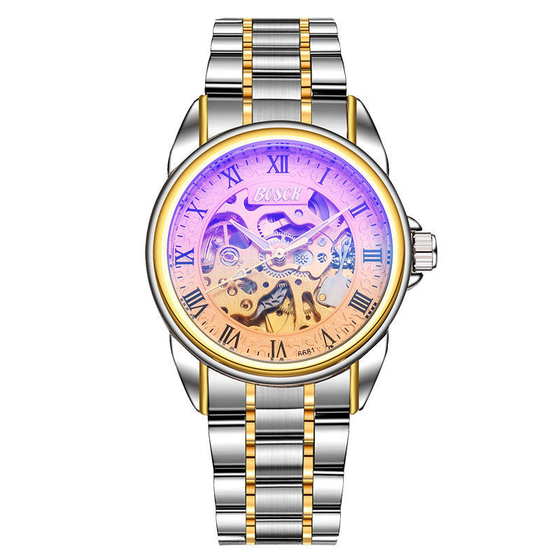 Mechanical Men's Watch Automatic Hollow Flywheel Steel Strap_voghion.com