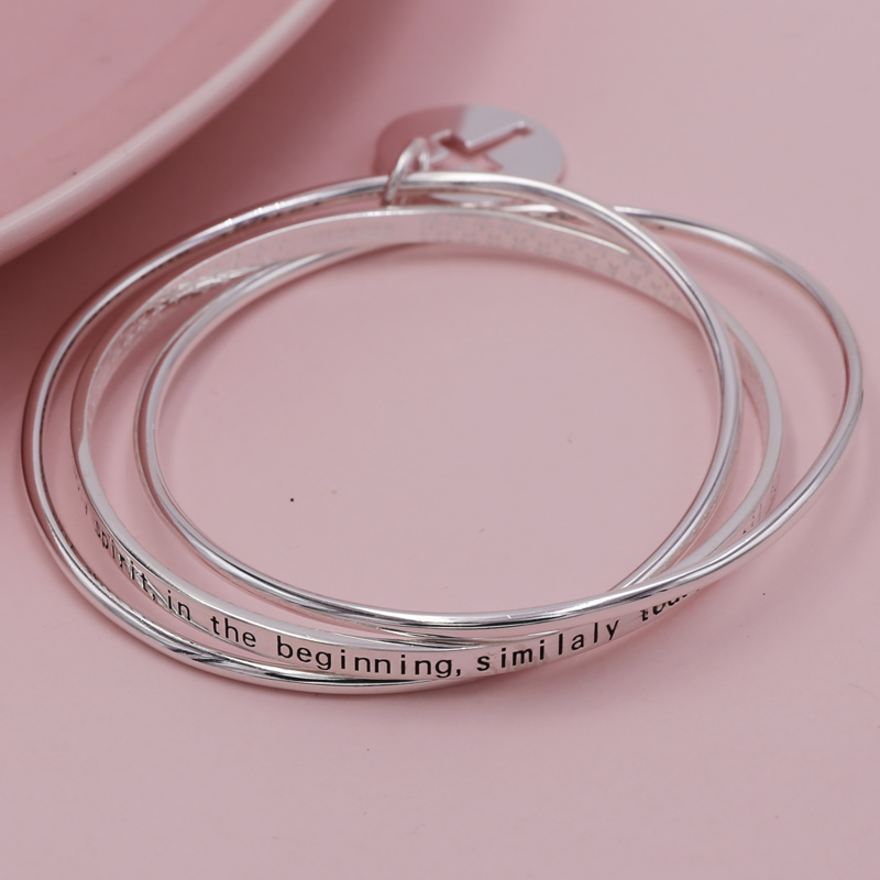 r Ellie silver han edition of English original three hoop silent s999 pure fine silver bracelet round card bible cross
