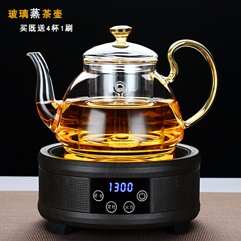 耐热全玻璃加厚蒸汽煮茶壶 黑茶自动蒸茶器 电陶炉烧水壶蒸汽茶壶
