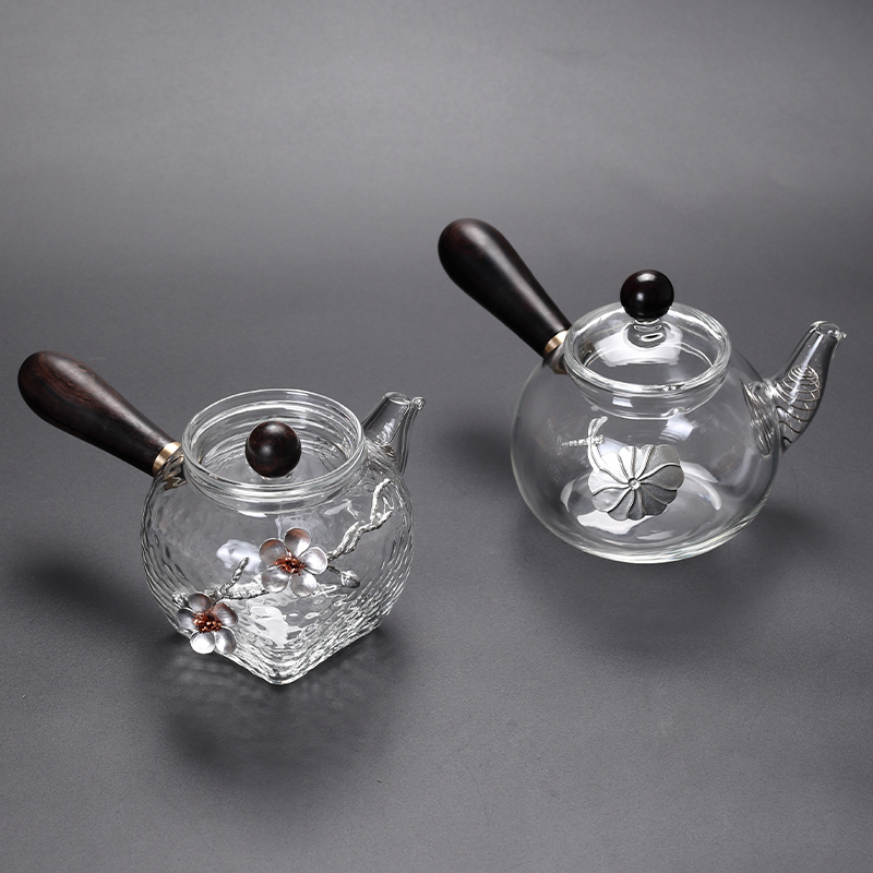 日式玻璃侧把壶耐热锤纹过滤茶壶功夫茶具泡红茶专用冲茶器泡茶壶