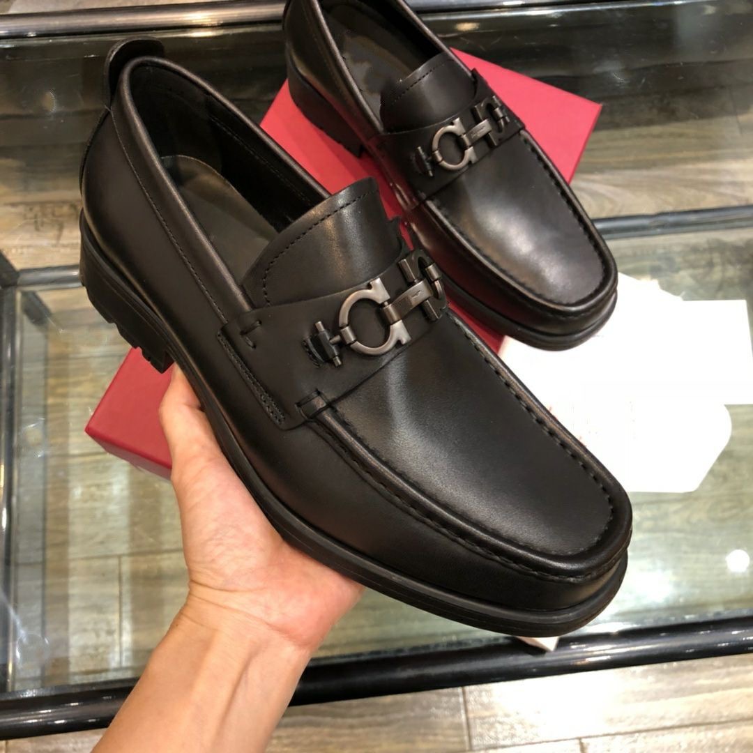 European Station New Leather Shoes Men‘s Business Leather Platform Men‘s Shoes Horsebit Buckle British Formal Wear Small Leather Shoes