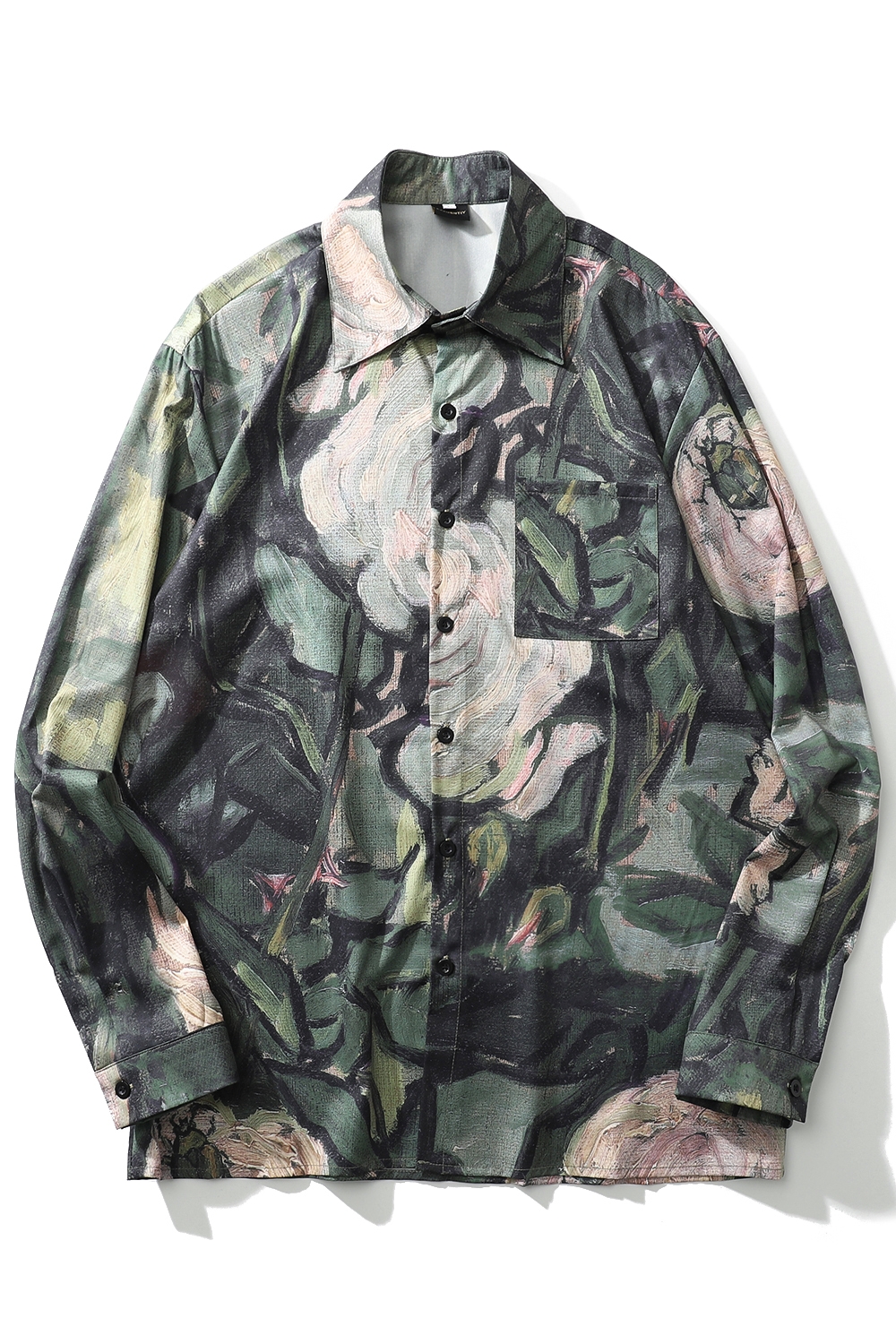 French vintage loose oil painting printed long-sleeved shirt Hong Kong flavor Japanese retro drape couple hip-hop tide