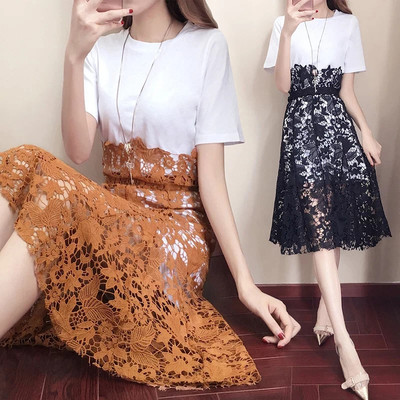 时尚外出夏装哺乳衣2017新款韩版收腰蕾丝两件套产后喂奶服连衣裙
