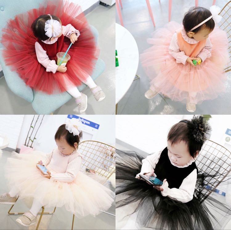 sarakids秋鼕寶寶滿月周歲公主裙禮服嬰兒網紗蓬蓬百搭女童背心裙
