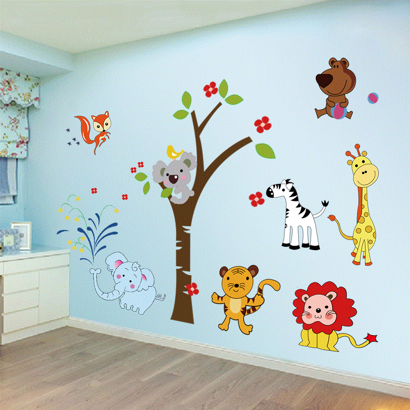 男童裝飾牆貼畫 幼兒園牆壁卡通牆畫貼紙自粘動物孩臥室兒房間