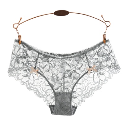 新款少女性感蕾丝透明三角裤低腰全透裤头女士大码内裤女灰色薄款-淘宝网