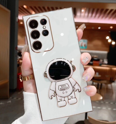 White — Astronaut Electroplated Silicone TPU Kickstand Function S23, S23 Plus, S23 Ultra, S22, S22 Plus, S22 Ultra, S21, S21