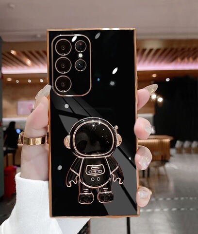 Black — Astronaut Electroplated Silicone TPU Kickstand Function S23, S23 Plus, S23 Ultra, S22, S22 Plus, S22 Ultra, S21, S21