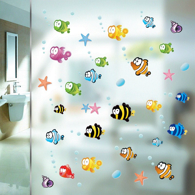 浴室玻璃門兒童臥室卡通貼紙男童女童寶寶房間裝飾遊泳館牆紙貼畫