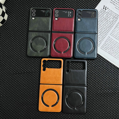 Z Flip4, Z Flip3 Leather High End Premium Wireless Charging Compatible Samsung Phone Case