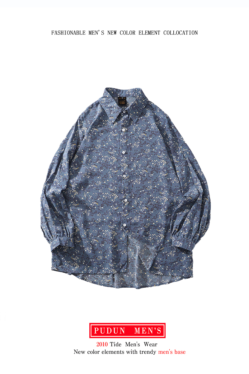 Spring and autumn new style retro Hong Kong-flavored floral shirt, female western style, Japanese drape design, full printed male long-sleeved shirt