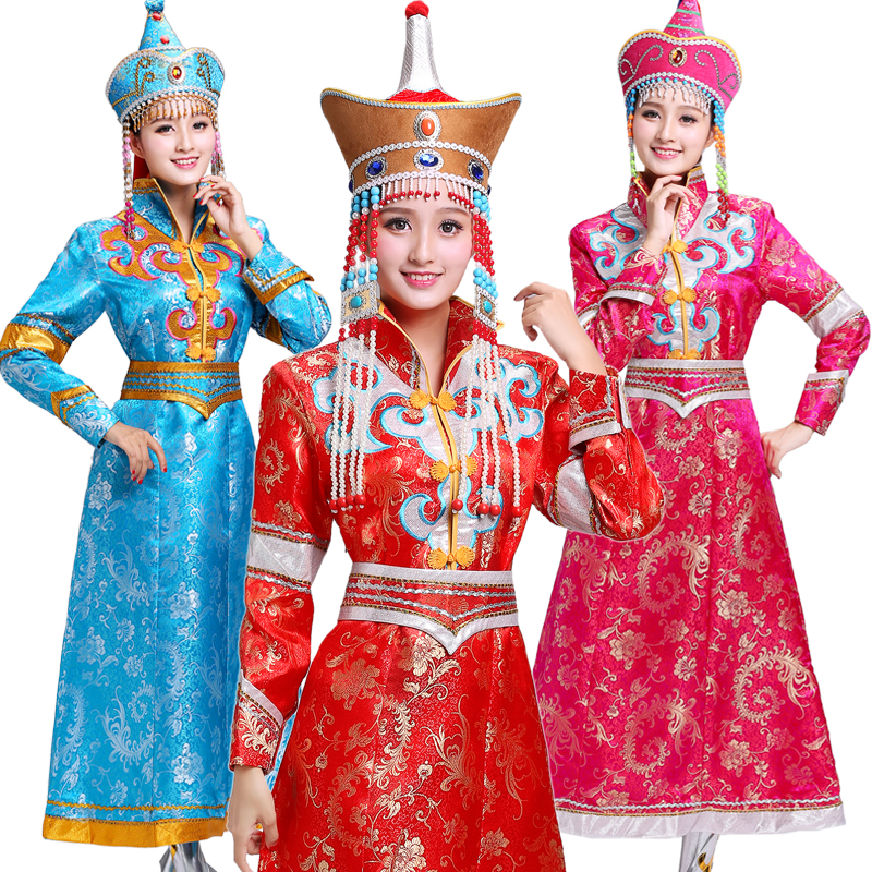 女士蒙古袍 蒙古族舞蹈演出服裝 少數民族服裝女蒙古婚禮服旗袍