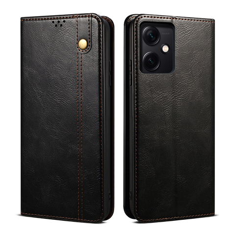 Black — Business Wallets Folio Flip Crazy Horse Synthetic Leather Card Holder Folding Stand Note 12, Note 12 Pro, Note 12