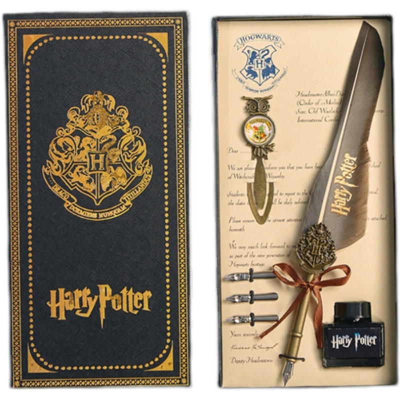 New Hogworth Feather Ink Sac Water Pen Gold Feather Pendant Bookmark European Retro Harry Potter Envelope