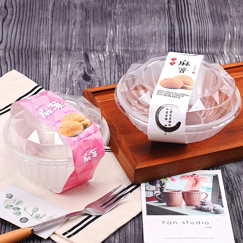 Round Thickened Fried Glutinous Rice Cake Stuffed with Bean Paste Flow Heart Puff to-Go Box Transparent Cookies Mini Cake Packaging Box Free Shipping