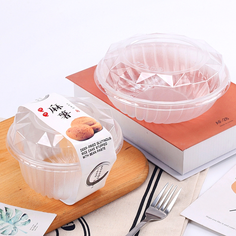Round Thickened Fried Glutinous Rice Cake Stuffed with Bean Paste Flow Heart Puff to-Go Box Transparent Cookies Mini Cake Packaging Box Free Shipping